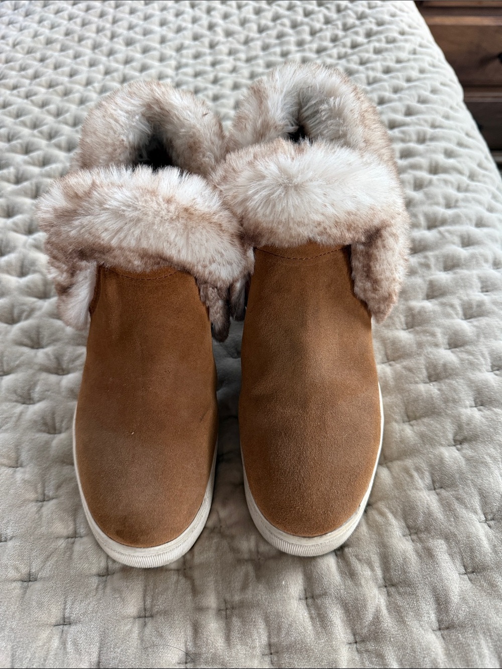 J Slides Cozy Faux-Fur Lined Women's Slip-On Ankle Sneakers - Brown